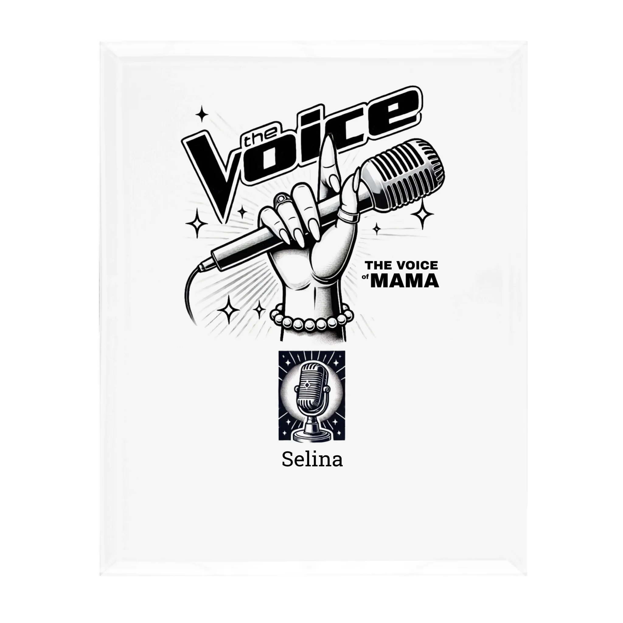 The Voice of Mama Glass displays - personalized